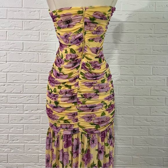 ASOS Design Mesh Ruched Bandeau Strapless Maxi Floral Dress Size 6 - Picture 6 of 14
